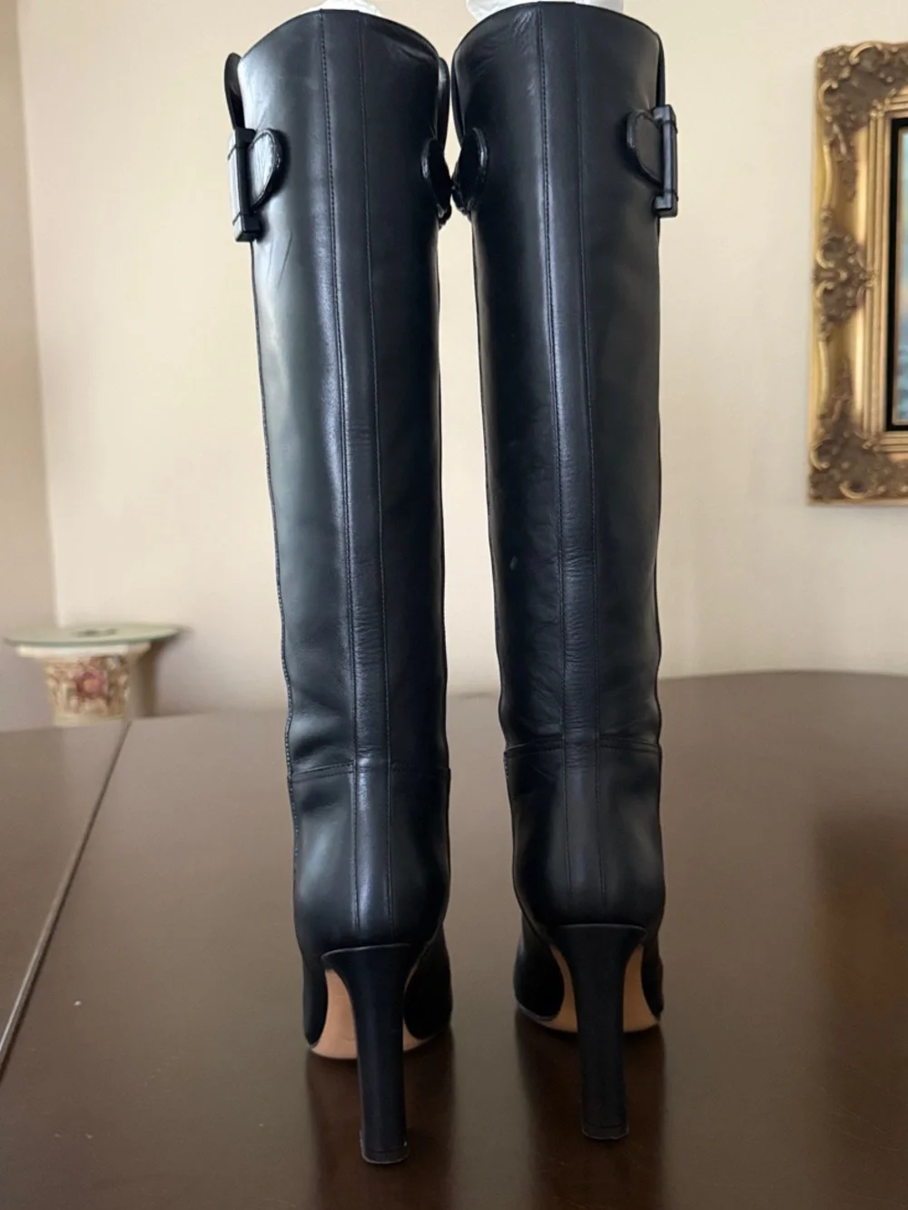 Valentino Black Leather Over-The-Knee Braided-Strap Boots